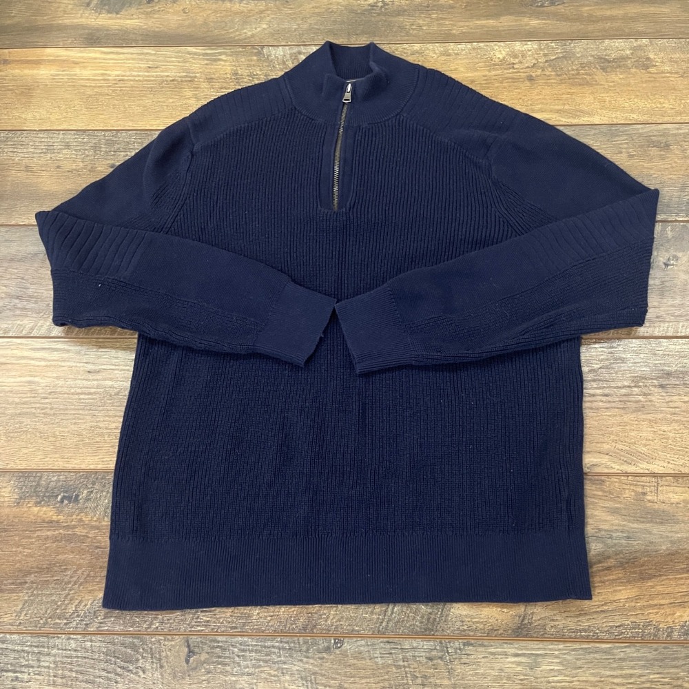 Express Men XL Navy Blue 100% Cotton Ribbed Quarter Zip Mock Neck Sweater Luxury